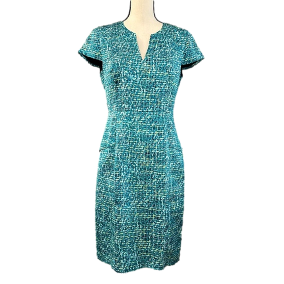 Tahari Dresses & Skirts - Tahari Turquoise Print Cap Sleeve Shift Dress Size 8